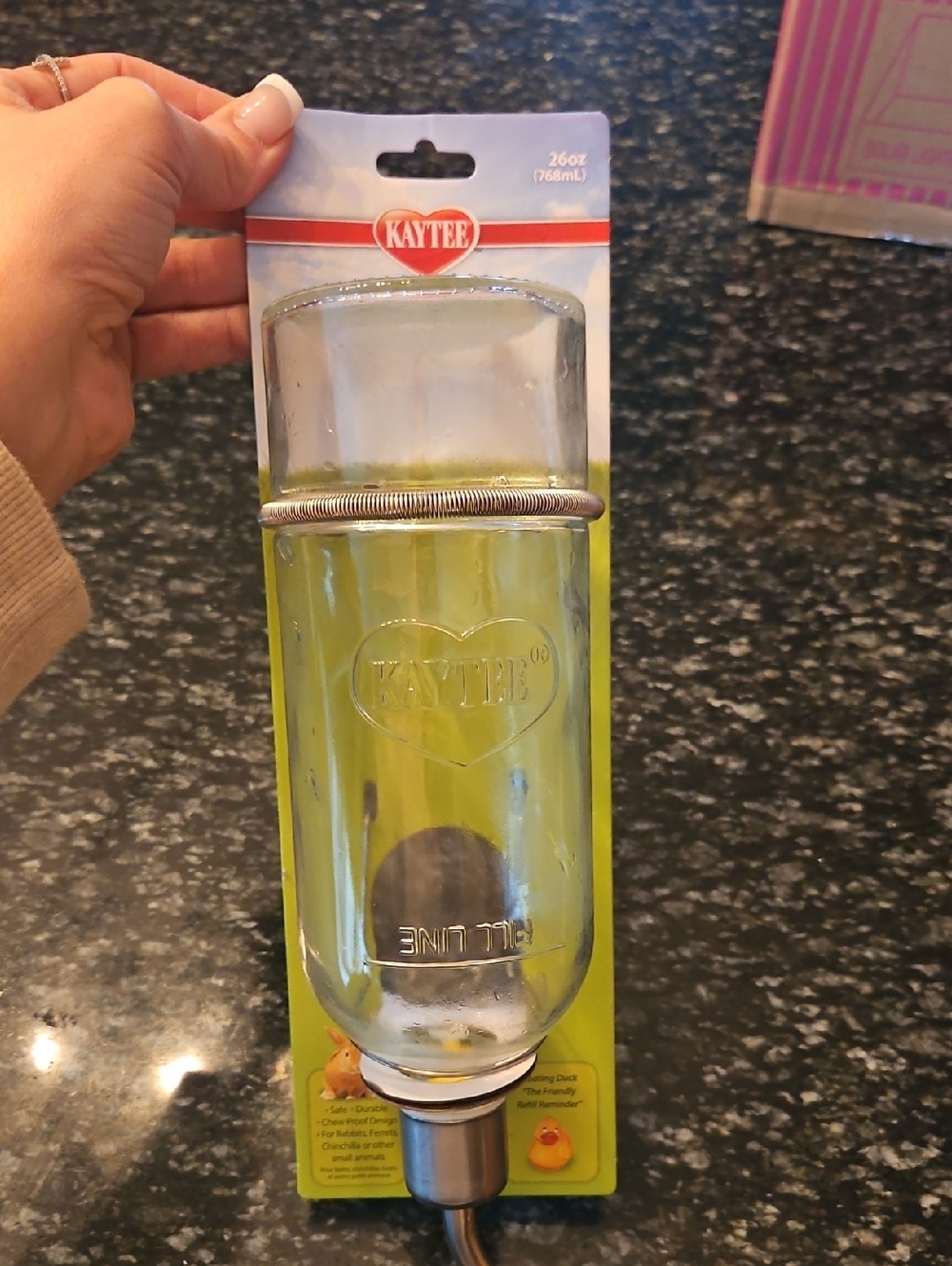 Kaytee Clear Glass Small Animal Water Bottle with Yellow-Green Backing